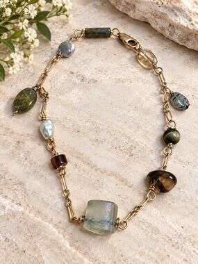 Beaded Chain Bracelet Clear Glass Crystal Boho Gold Filled Dainty